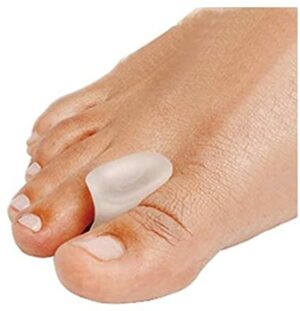Gel toe spacer when worn